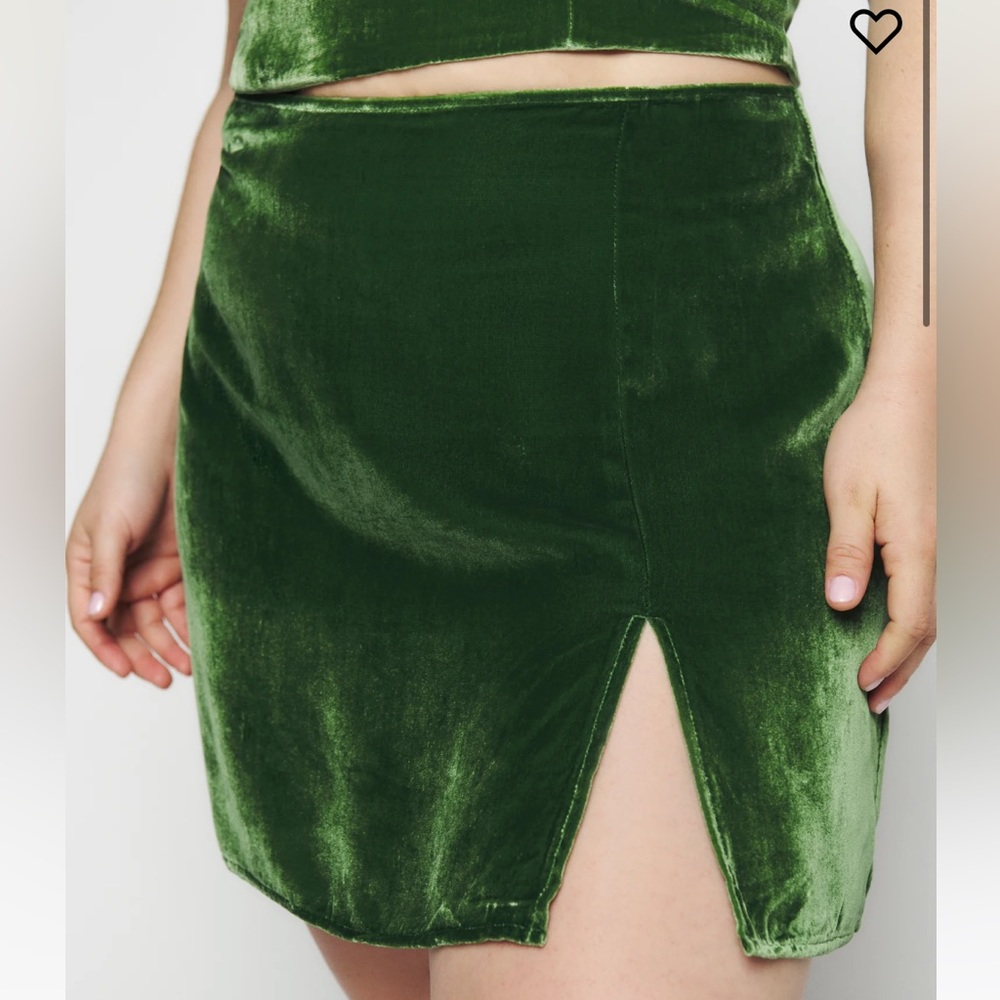 Reformation Cleo Velvet Skirt in Palm Green